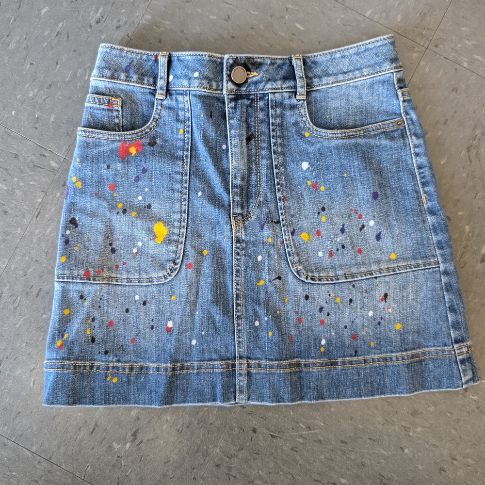Alice + Olivia Blue Paint Splatter Mini Skirt